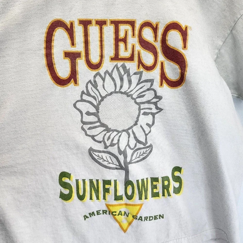 Guess Sunflower Vintage Garden Shirt White Single Stitch USA Rare OG Size Large - Picture 2 of 7